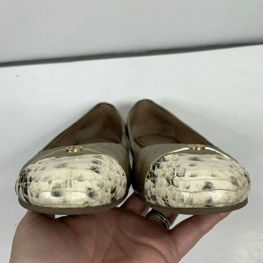 Tory Burch Size 9 Bar Logo Ballet Flat Champagne Natural Odyssey Karajah‎ Print